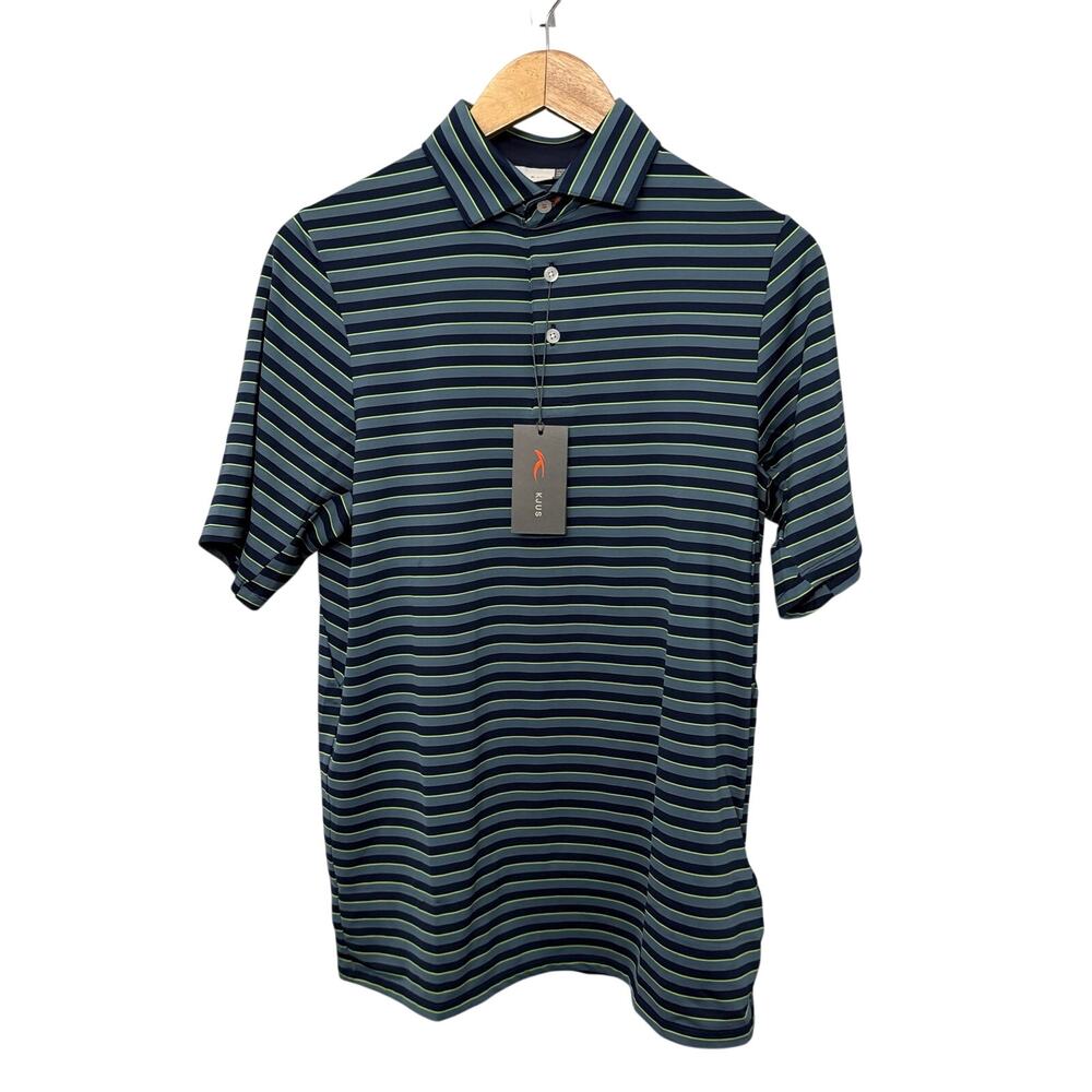KJUS Polo Shirt Men's Small 48 Soren Blue Green Striped Golf Comfort Fit UPF 50+